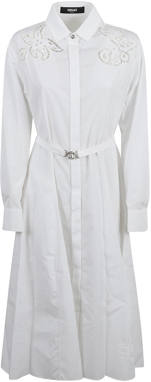 Versace White Shirt Dress With Cut-Out Floral Embroidery Wit