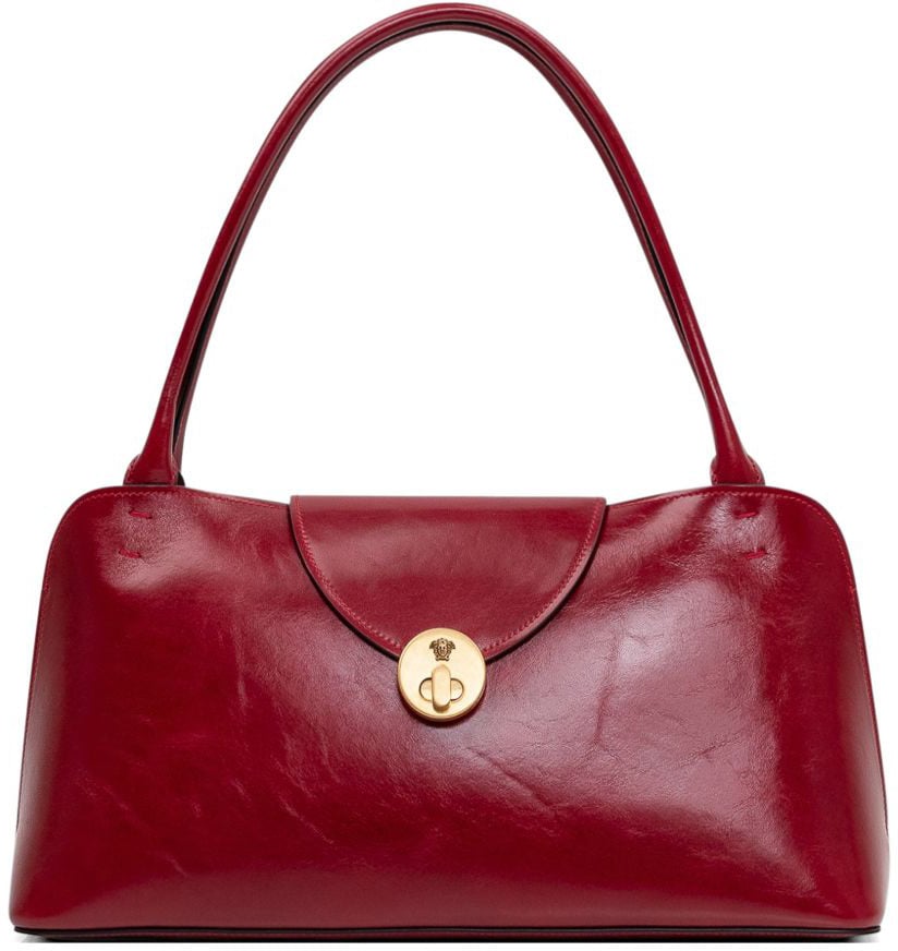 Versace Rectangular Silk And Nylon Handbag With Gold-Tone Clasp Rood