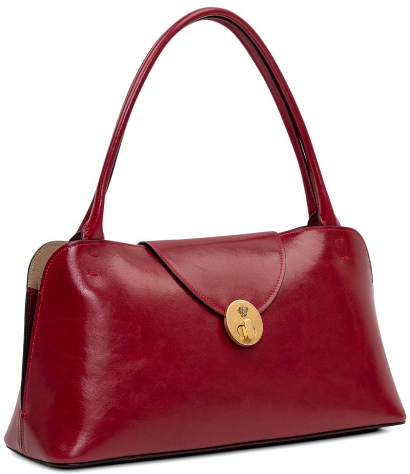 Versace Rectangular Silk And Nylon Handbag With Gold-Tone Clasp Rood