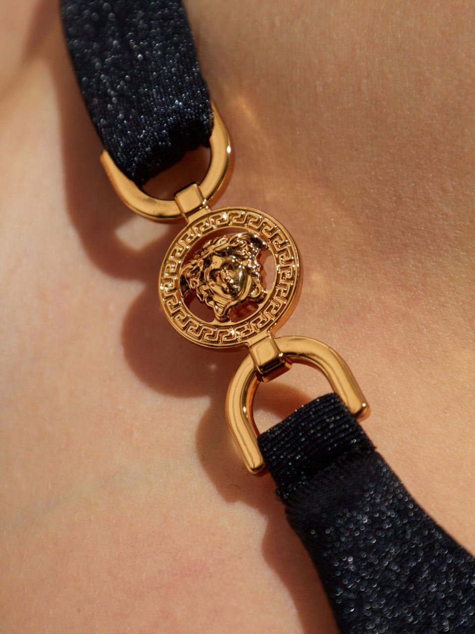 Versace Ruched One-Piece Swimsuit With Gold Medusa Emblem Zwart