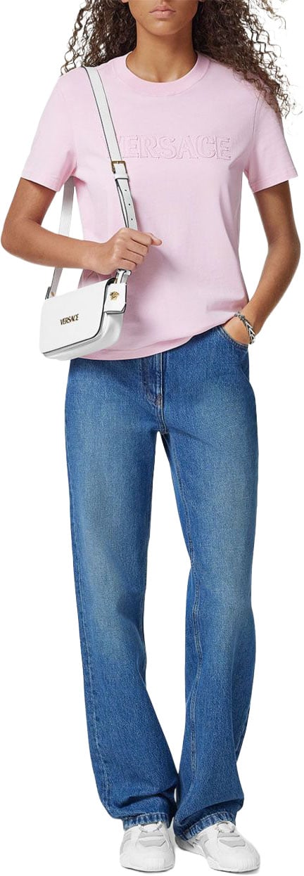 Versace Flamingo Pink Short-Sleeved Crew Neck Top Paars