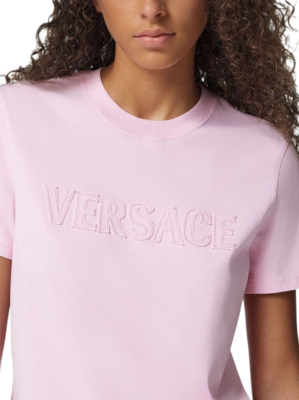 Versace Flamingo Pink Short-Sleeved Crew Neck Top Paars