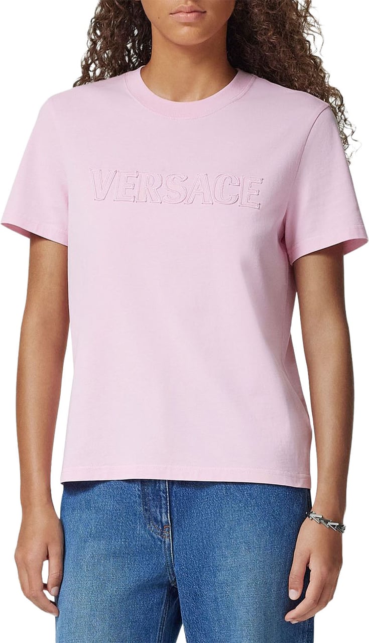 Versace Flamingo Pink Short-Sleeved Crew Neck Top Paars