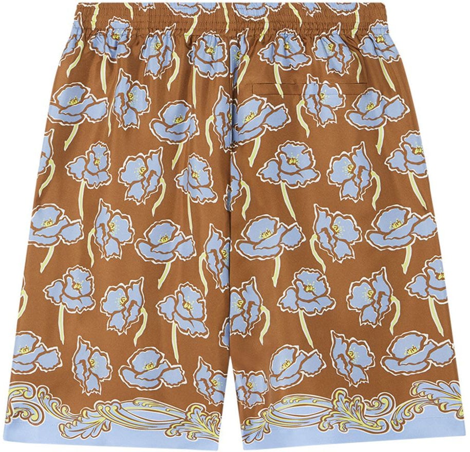 Versace Tobacco Brown Floral Print Shorts Bruin