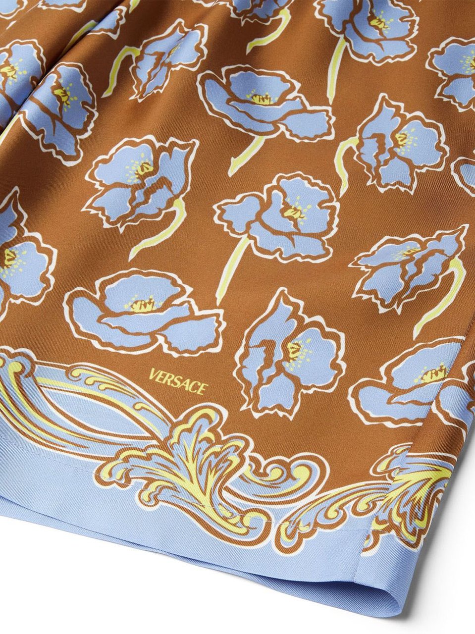 Versace Tobacco Brown Floral Print Shorts Bruin