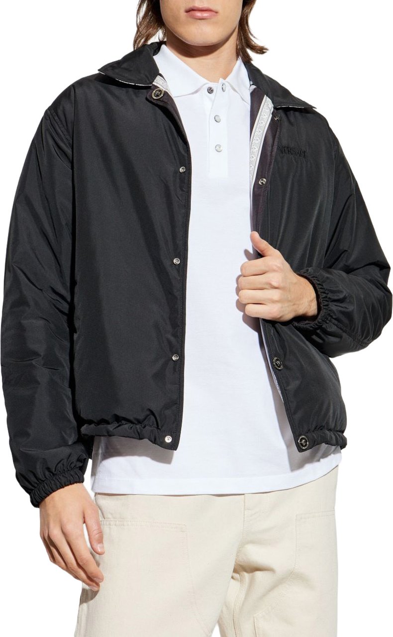 Versace Baroque-Patterned Black Jacket with Adjustable Fit Wit