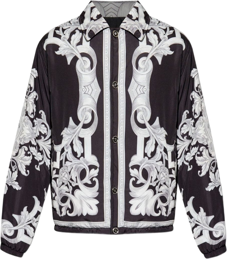 Versace Baroque-Patterned Black Jacket with Adjustable Fit Wit