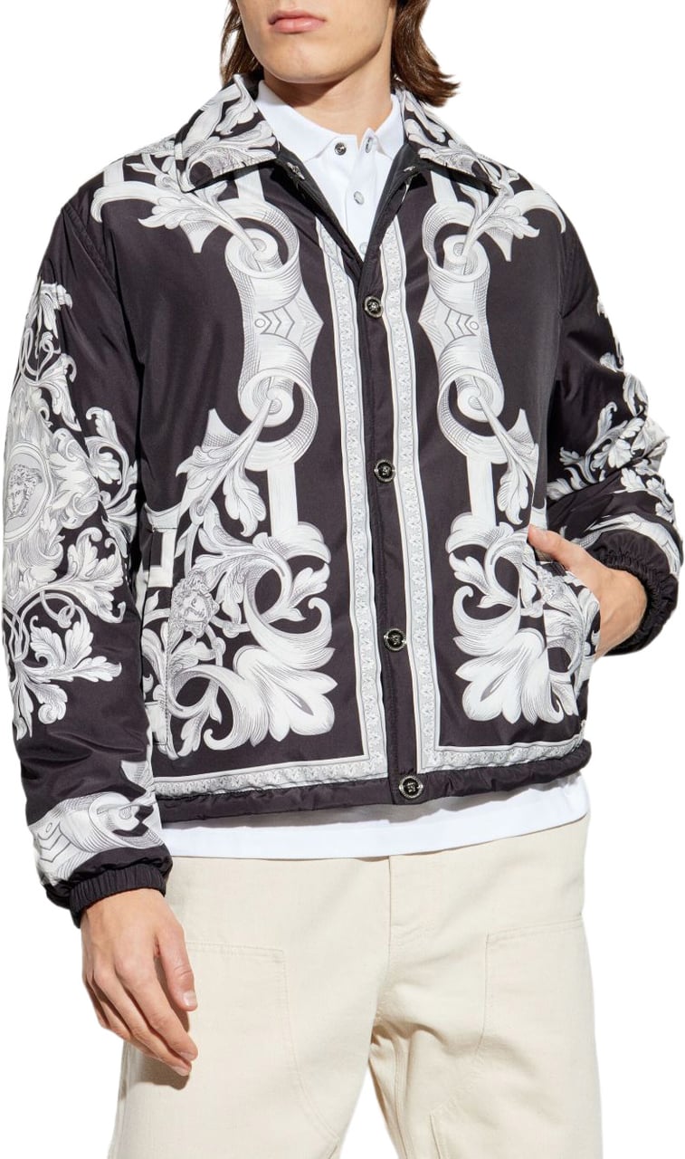 Versace Baroque-Patterned Black Jacket with Adjustable Fit Wit