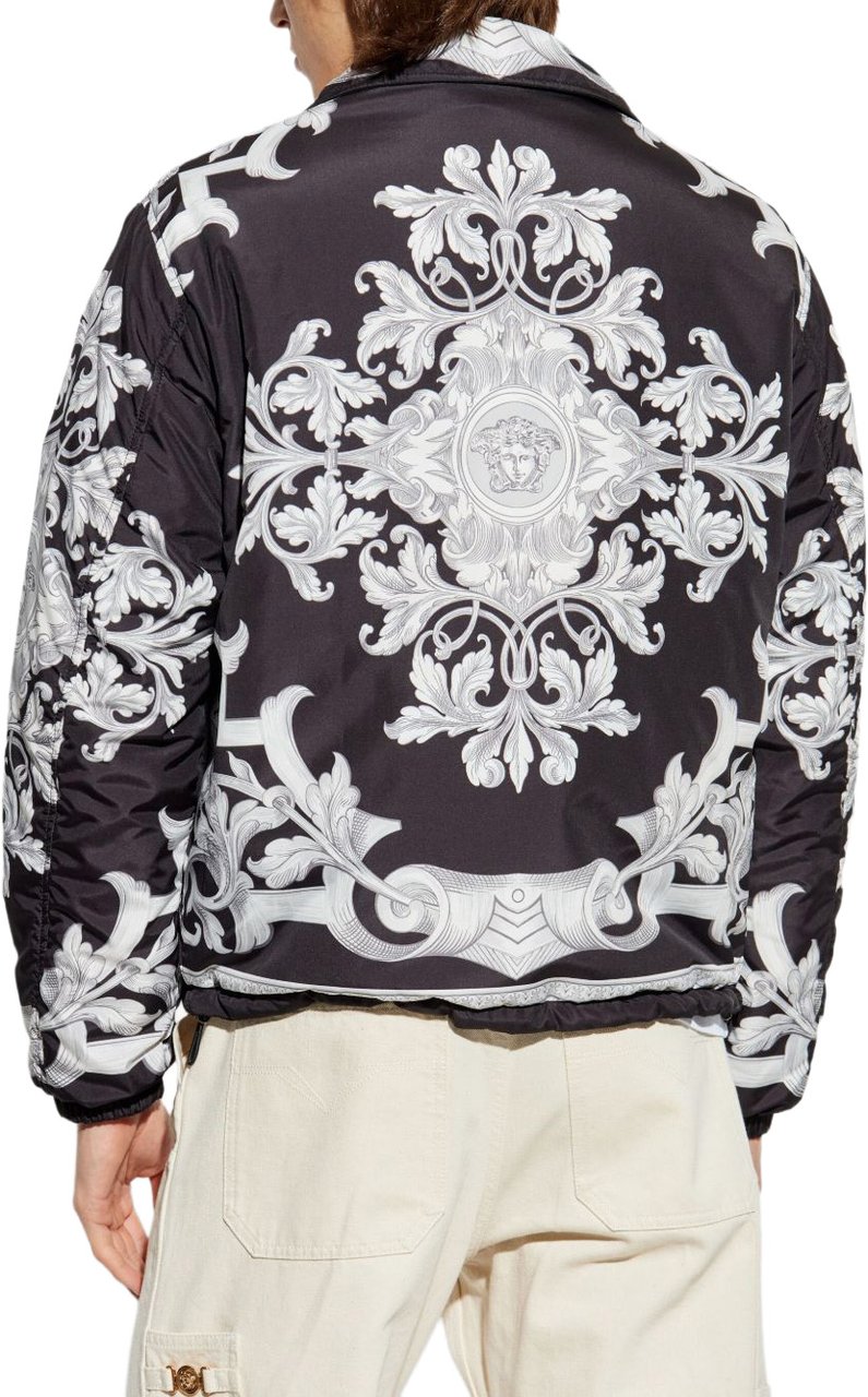 Versace Baroque-Patterned Black Jacket with Adjustable Fit Wit