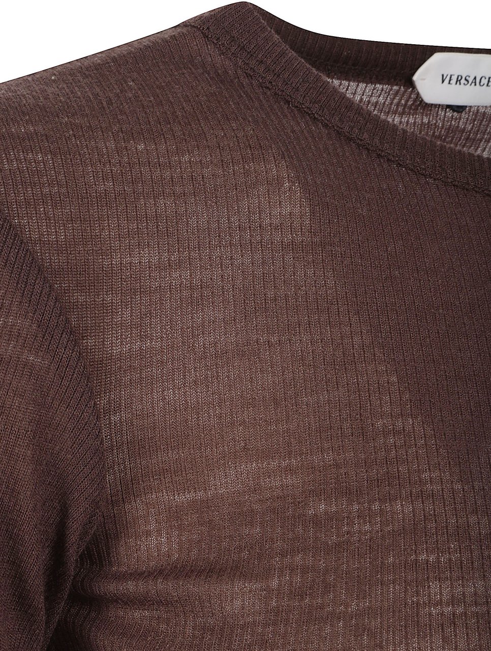 Versace Fitted Semi-Sheer Brown Short-Sleeve Top with Ribbed Texture Grijs