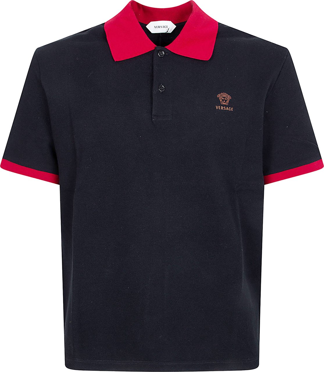 Versace Classic Black Polo Shirt with Contrasting Red Details Zwart