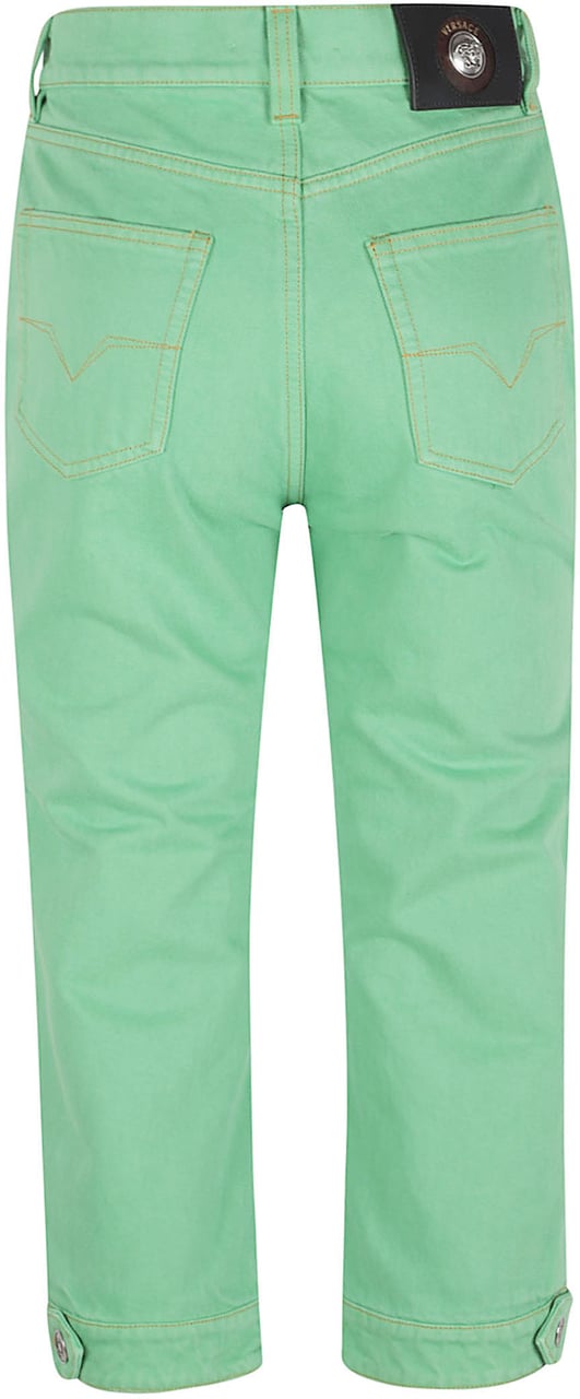 Versace Capri-length Denim Pants with Adjustable Hems and Medusa Emblem Groen