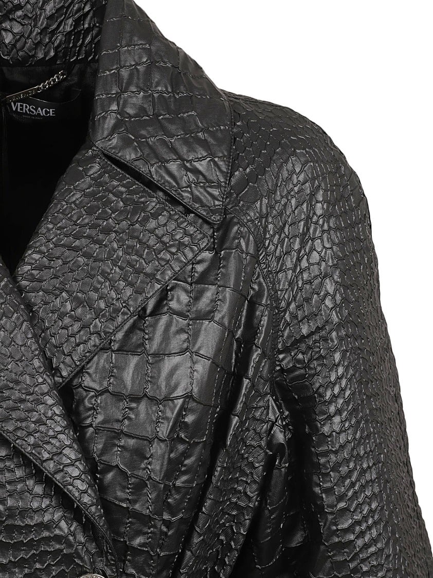 Versace Textured Black Trench Coat Zwart