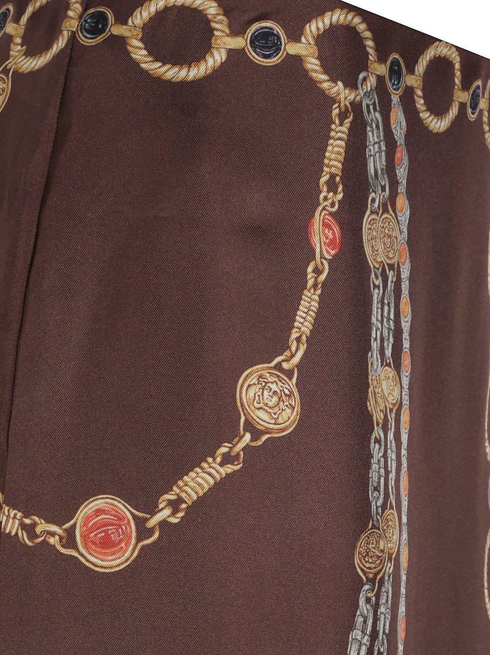 Versace Intricate Chain and Medallion Print Brown Skirt Zwart