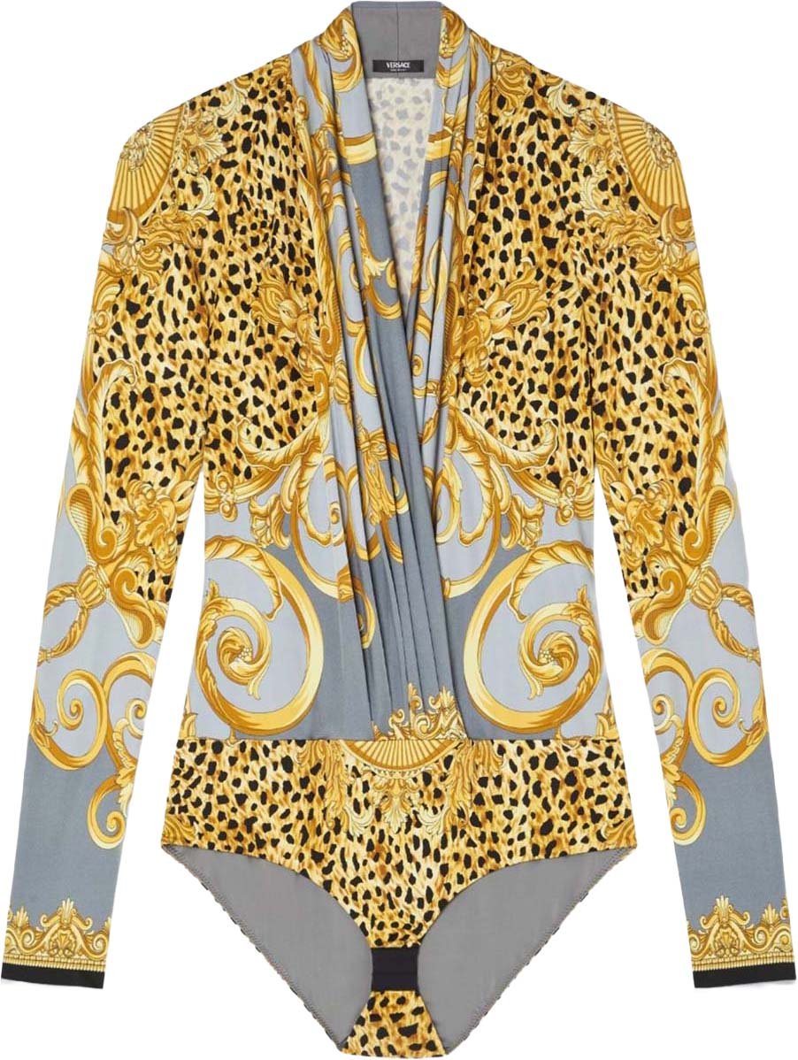 Versace Graphic Print V-Neck Bodysuit Grijs