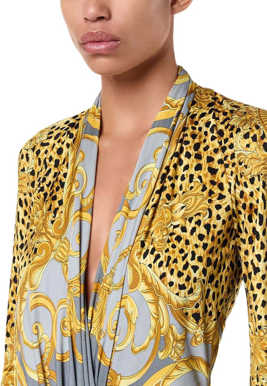 Versace Graphic Print V-Neck Bodysuit Grijs