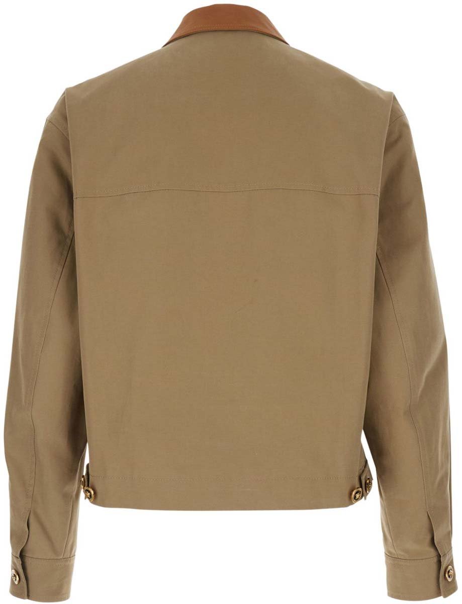 Versace Cropped Beige Jacket With Brown Collar Neutraal