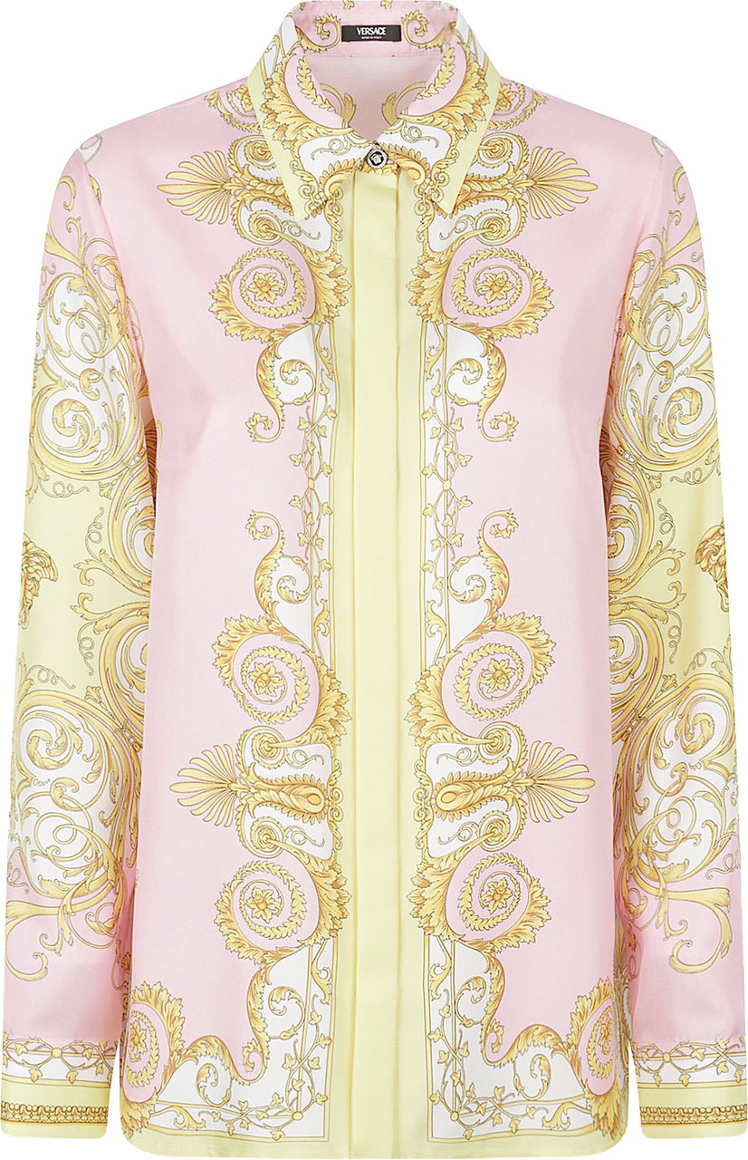 Versace Silk Twill Shirt With Spring Barocco Print Neutraal