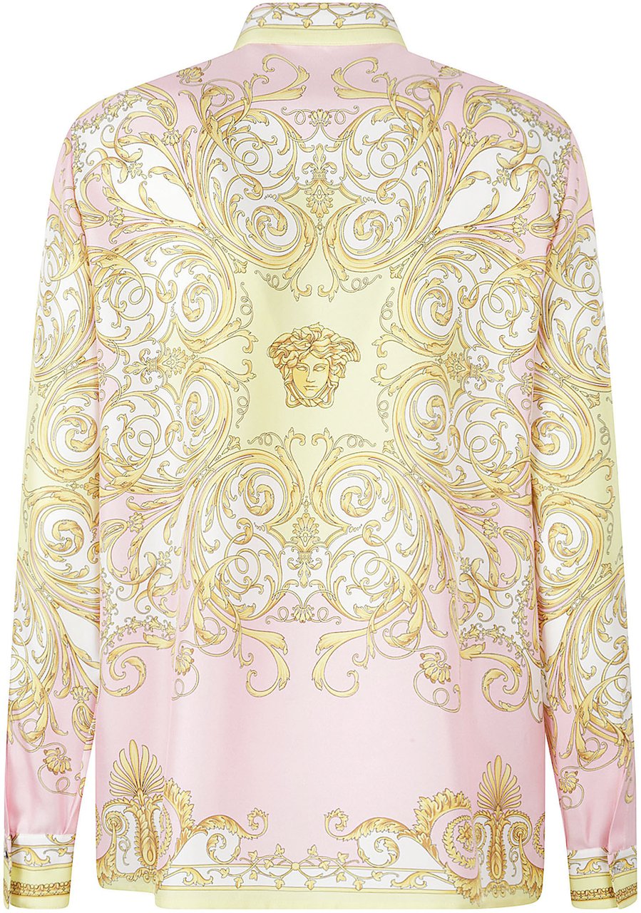 Versace Silk Twill Shirt With Spring Barocco Print Neutraal
