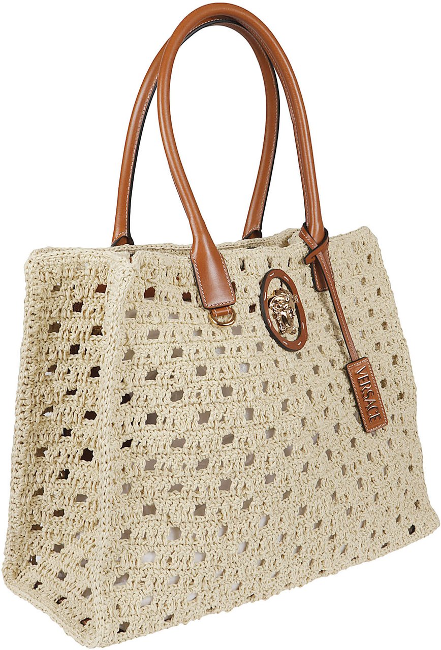 Versace Textured Woven Bag With Gold Medusa Plaque Neutraal