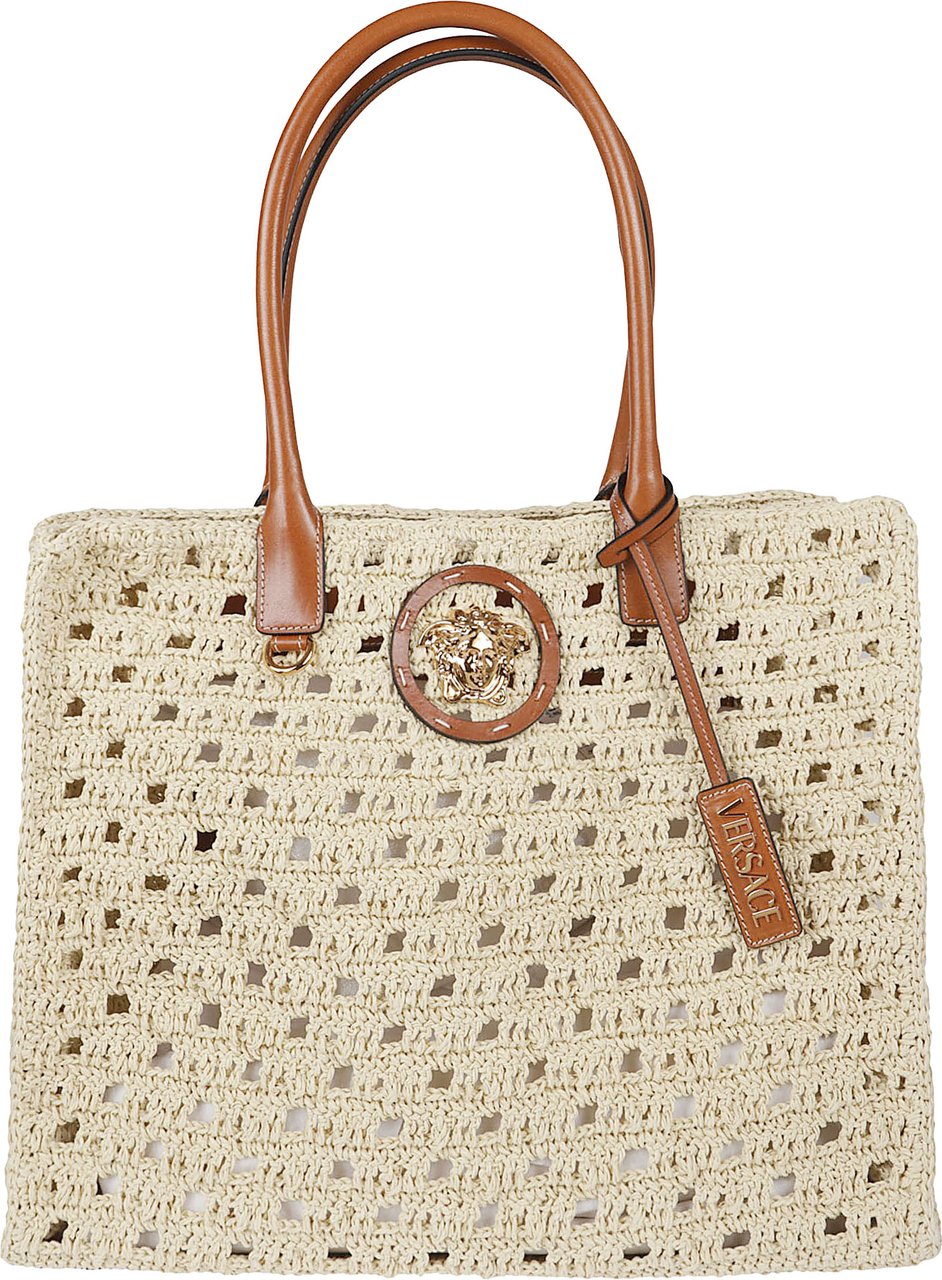 Versace Textured Woven Bag With Gold Medusa Plaque Neutraal