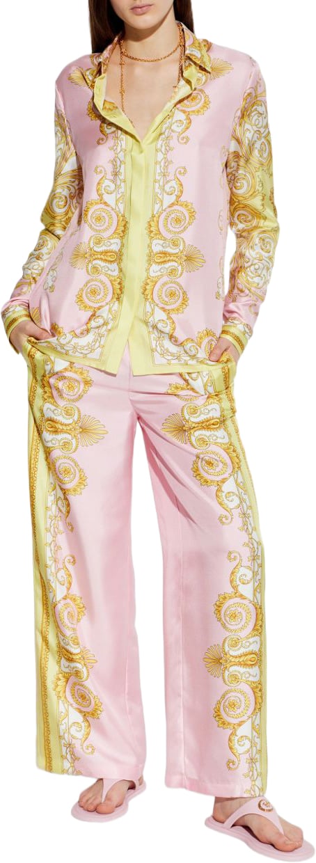 Versace Baroque-Inspired Silk And Nylon Long-Sleeved Top Neutraal