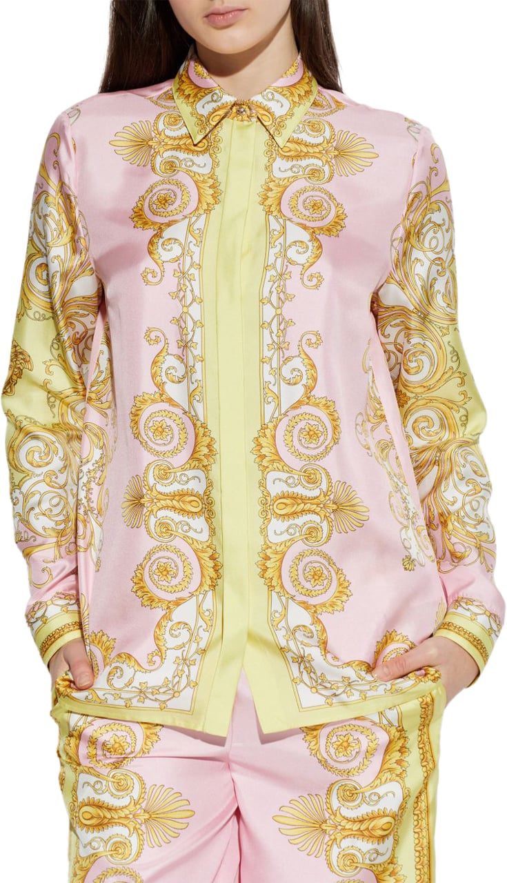 Versace Baroque-Inspired Silk And Nylon Long-Sleeved Top Neutraal