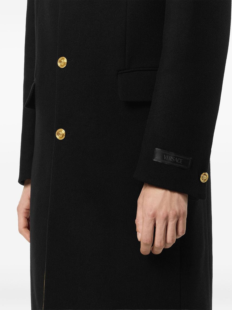Versace Long Black Coat Zwart