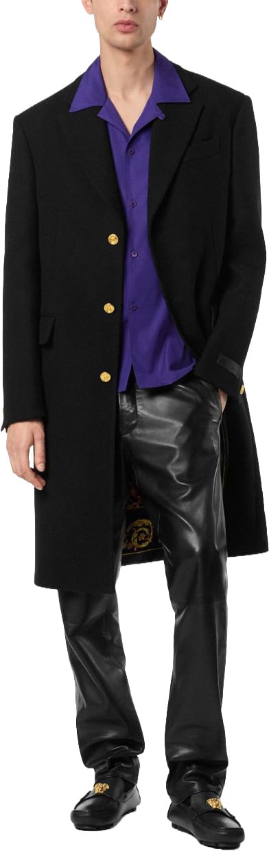 Versace Long Black Coat Zwart