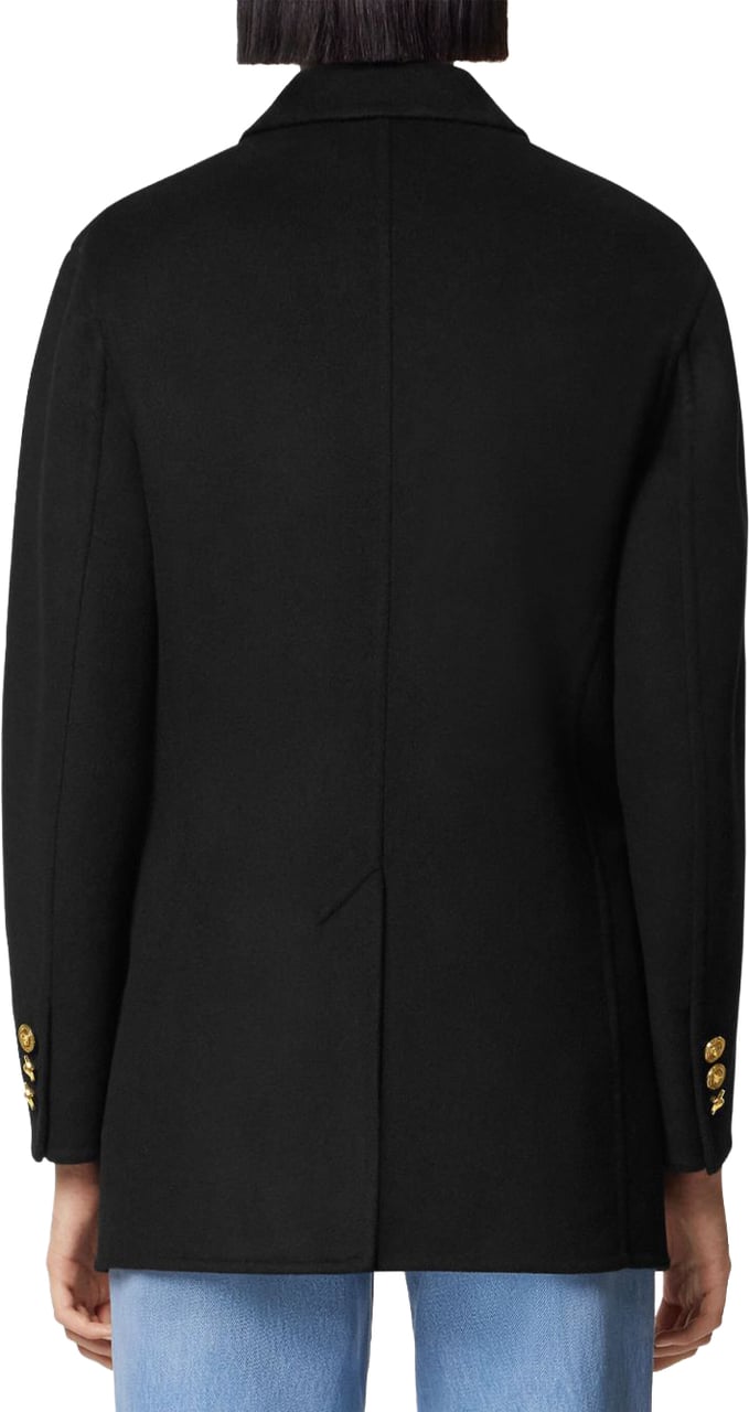 Versace Double-Breasted Black Coat with Gold-Tone Accents Zwart