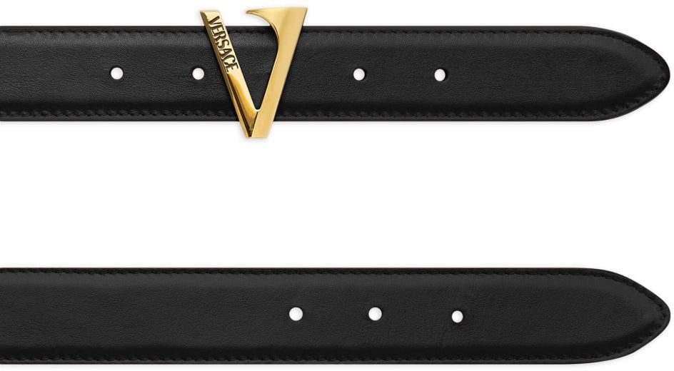 Versace Pointed Black Calf Leather Belt Zwart