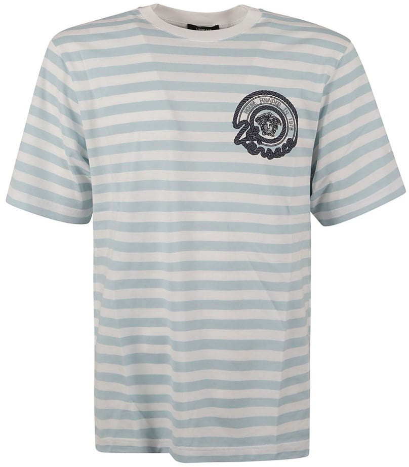 Versace Classic Striped T-Shirt With Embroidered Emblem Wit