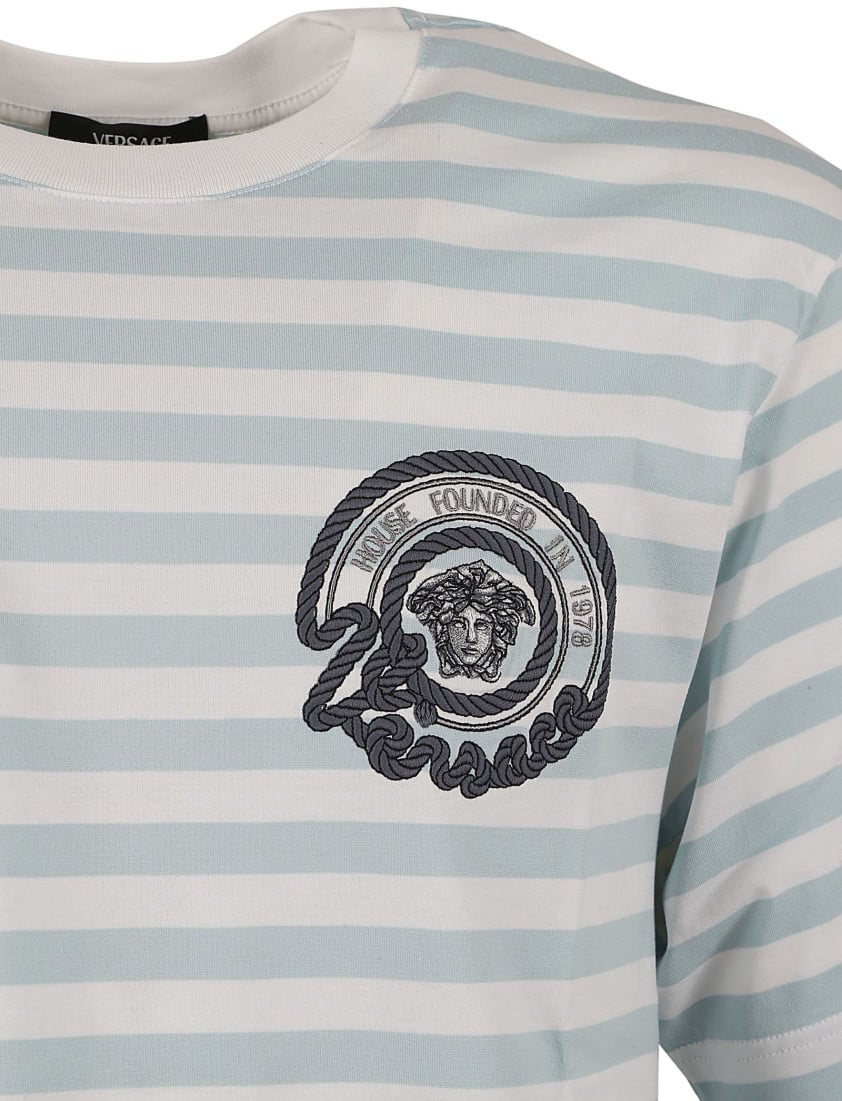 Versace Classic Striped T-Shirt With Embroidered Emblem Wit