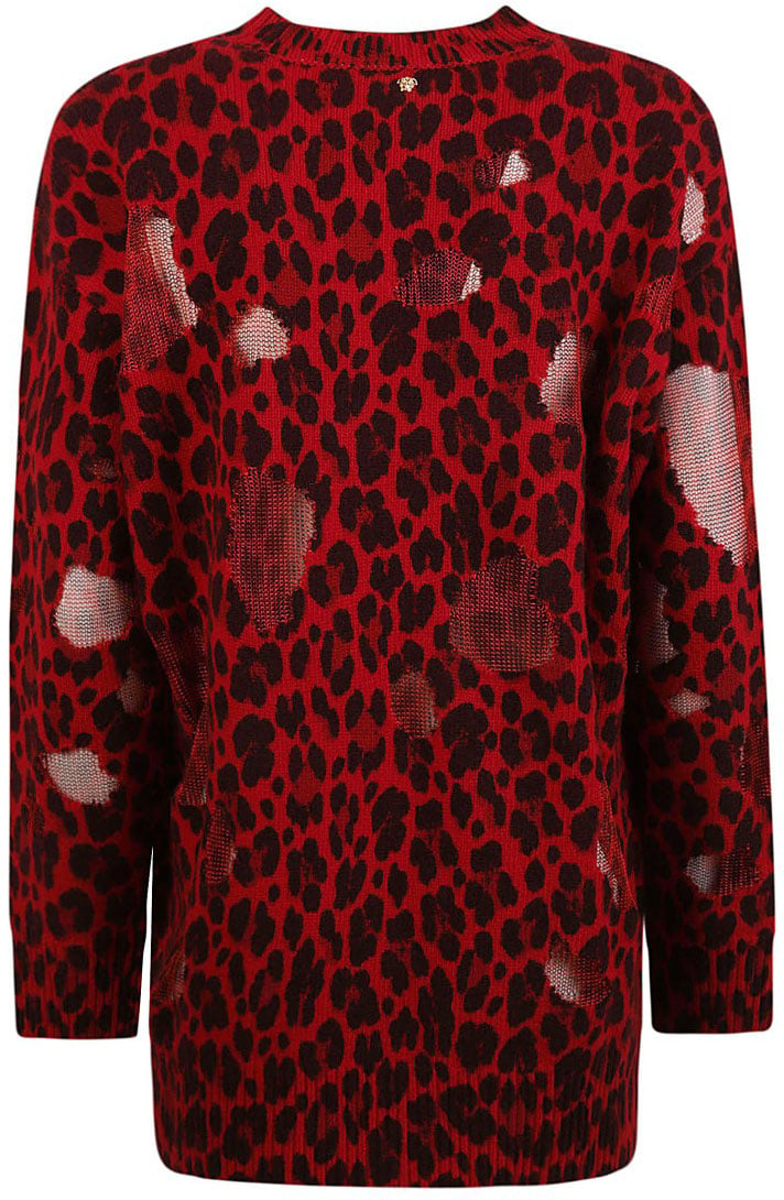 Versace Leopard Print Sweater With Strategic Cutouts Rood