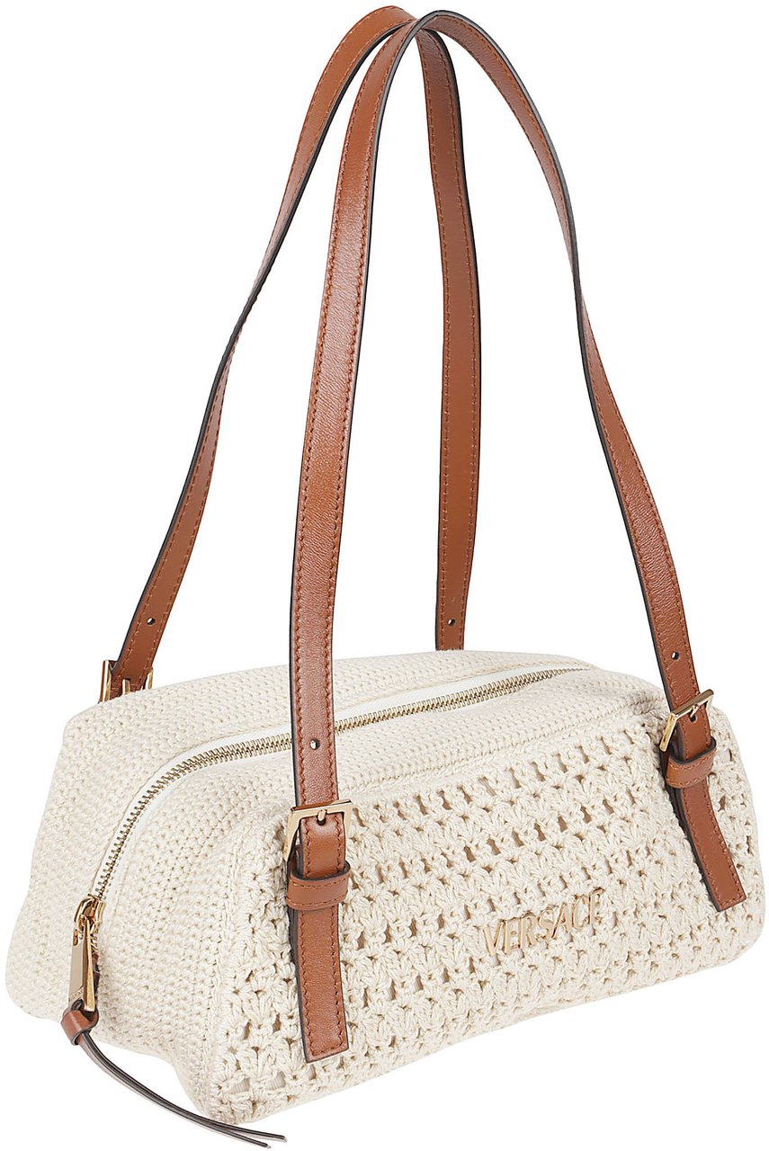 Versace Woven Shoulder Bag With Adjustable Leather Handles Neutraal