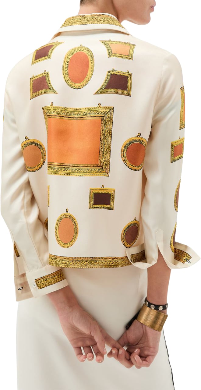 Versace Silk And Nylon Top With Geometric Patterns And Gold Detailing Neutraal