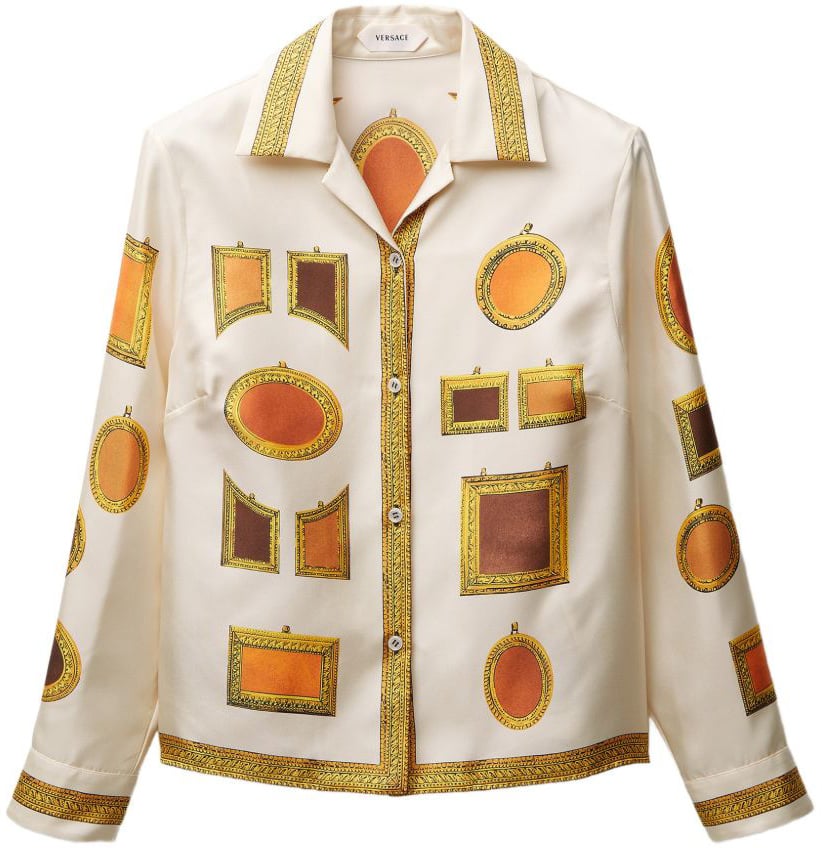 Versace Silk And Nylon Top With Geometric Patterns And Gold Detailing Neutraal