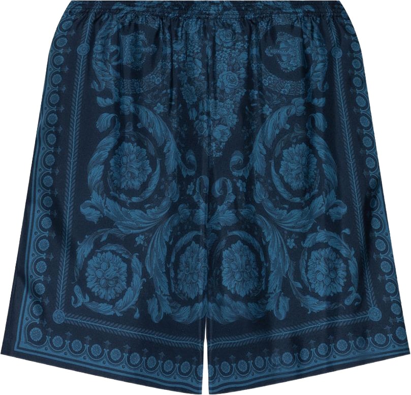 Versace Relaxed Baroque Patterned Silk-Nylon Shorts Blauw