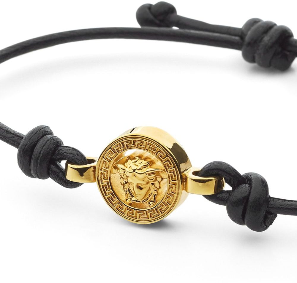Versace Gold Medusa Charm Bracelet with Adjustable Black Cord Roze