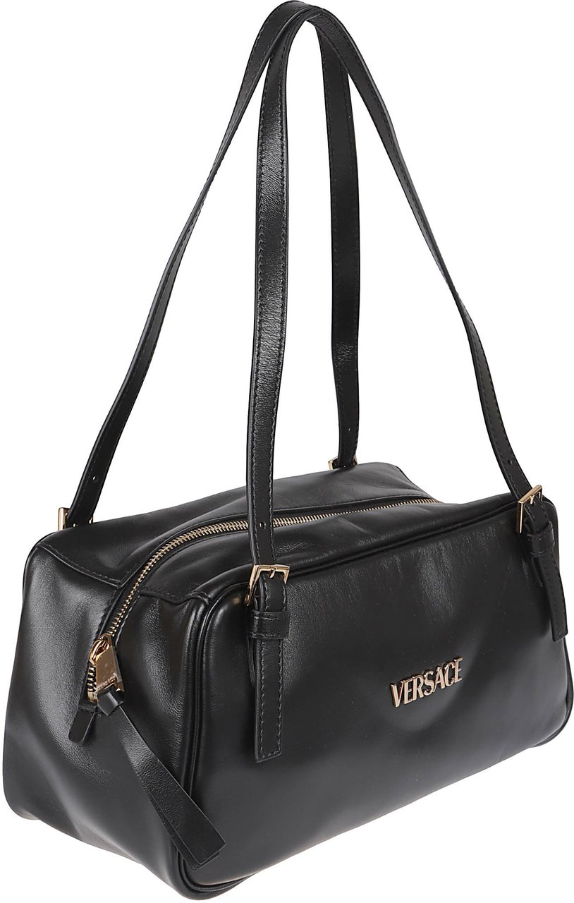 Versace Rectangular Handbag In Smooth Lambskin Leather Zwart