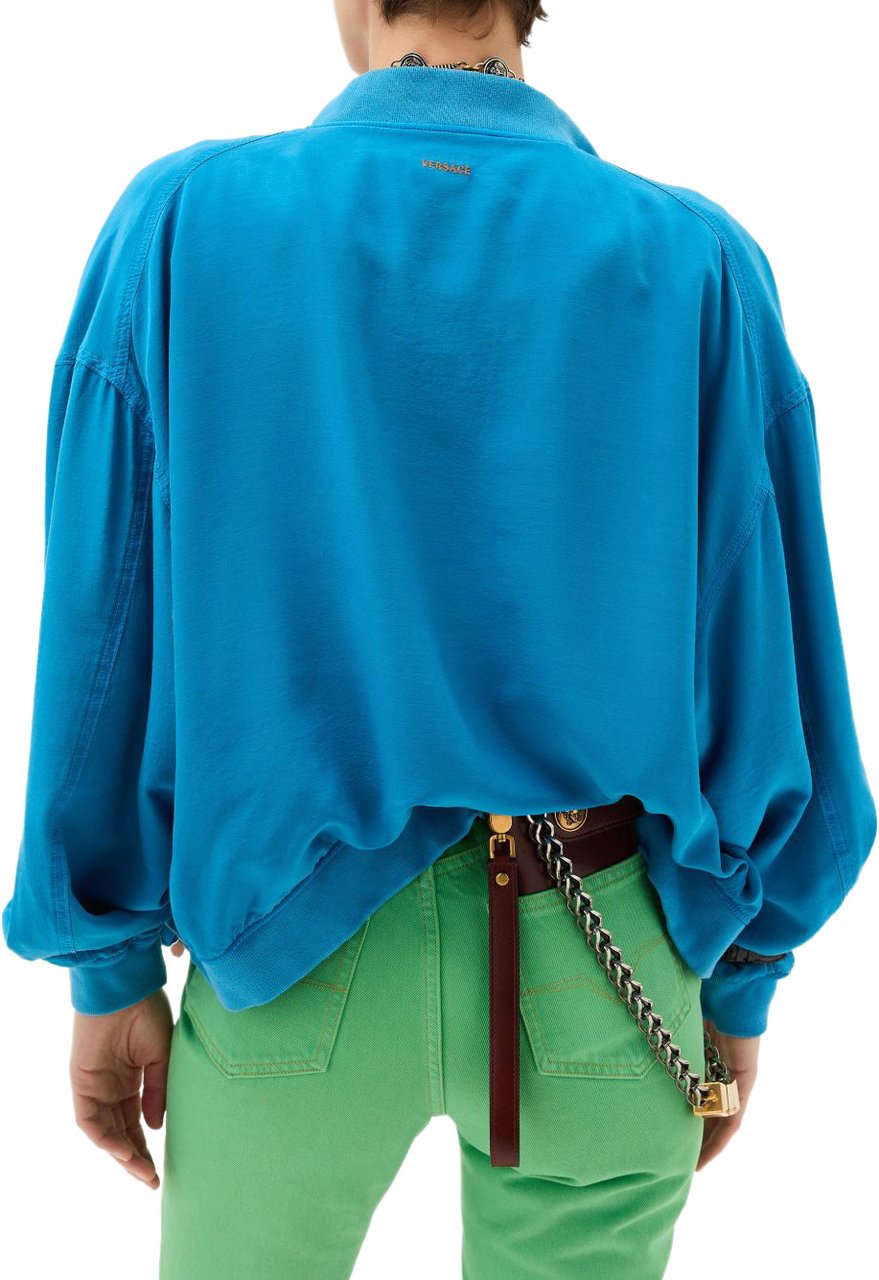 Versace Vibrant Blue Silk And Nylon Bomber Jacket Blauw
