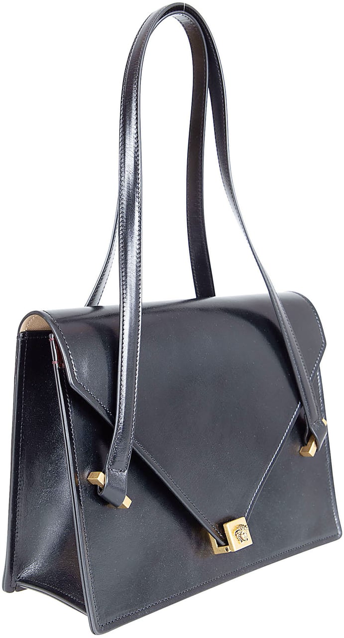 Versace Medium Structured Calf Leather Shoulder Bag with Medusa Emblem Zwart