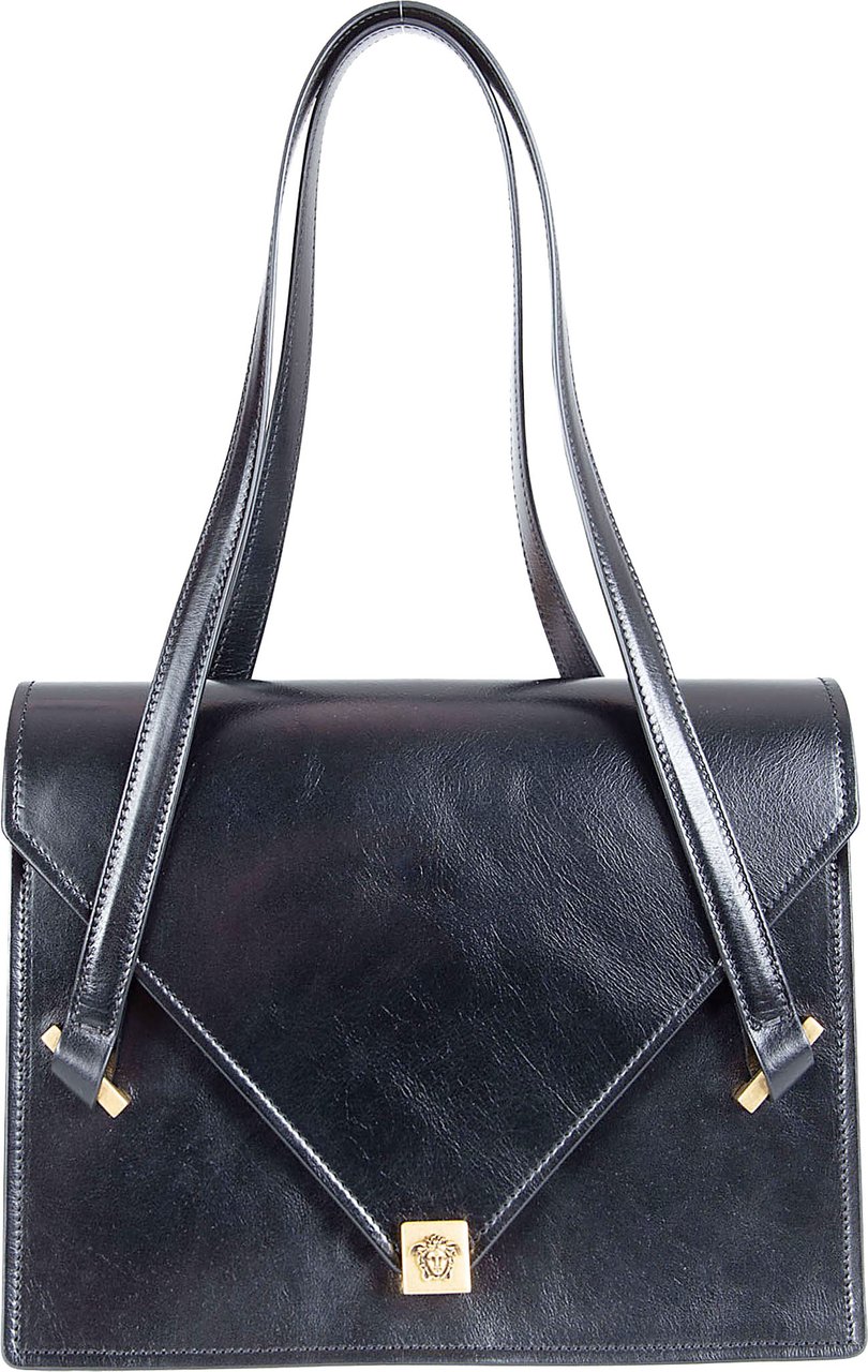 Versace Medium Structured Calf Leather Shoulder Bag with Medusa Emblem Zwart