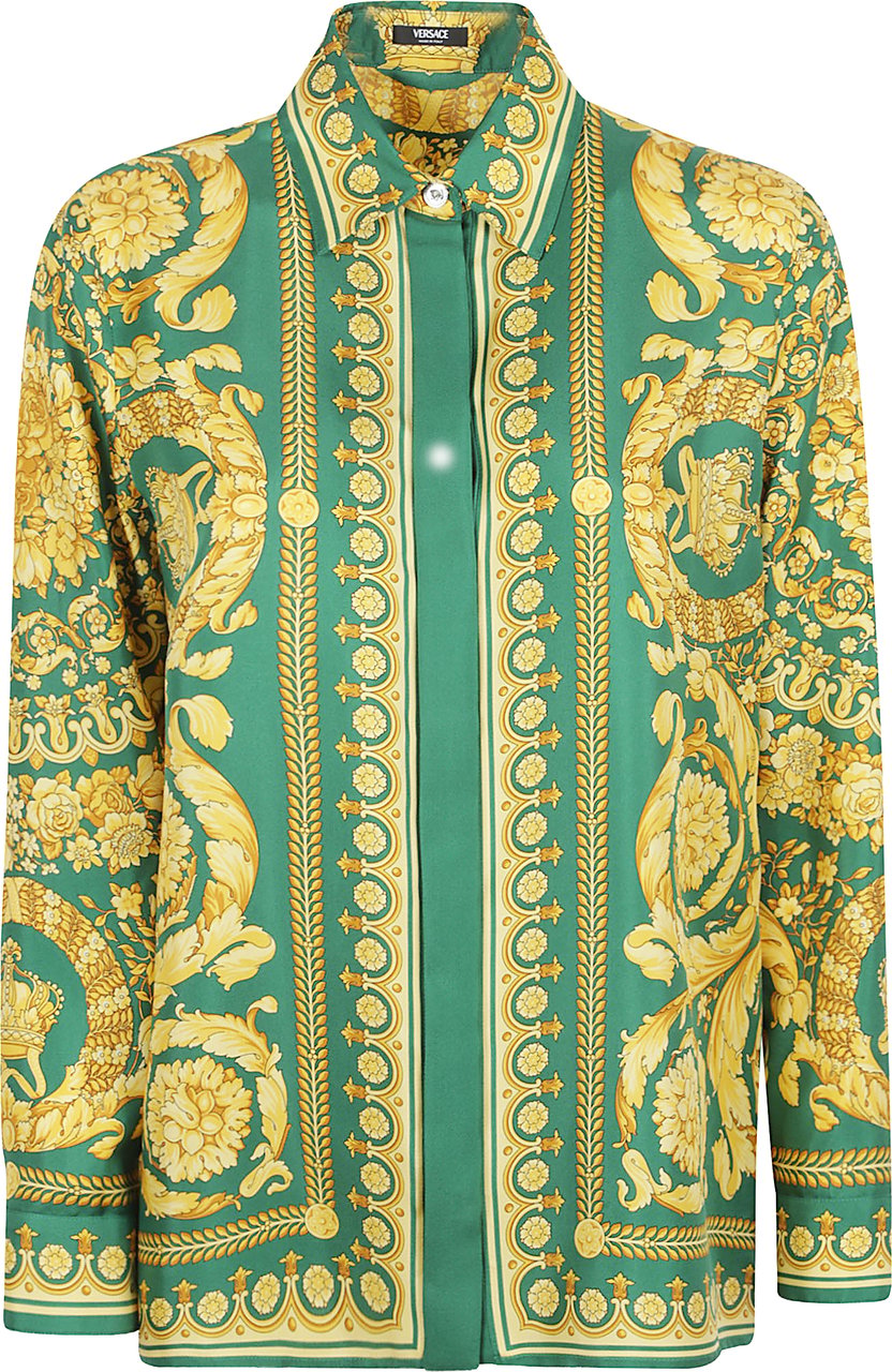 Versace Intricate Baroque Print Silk Shirt Groen