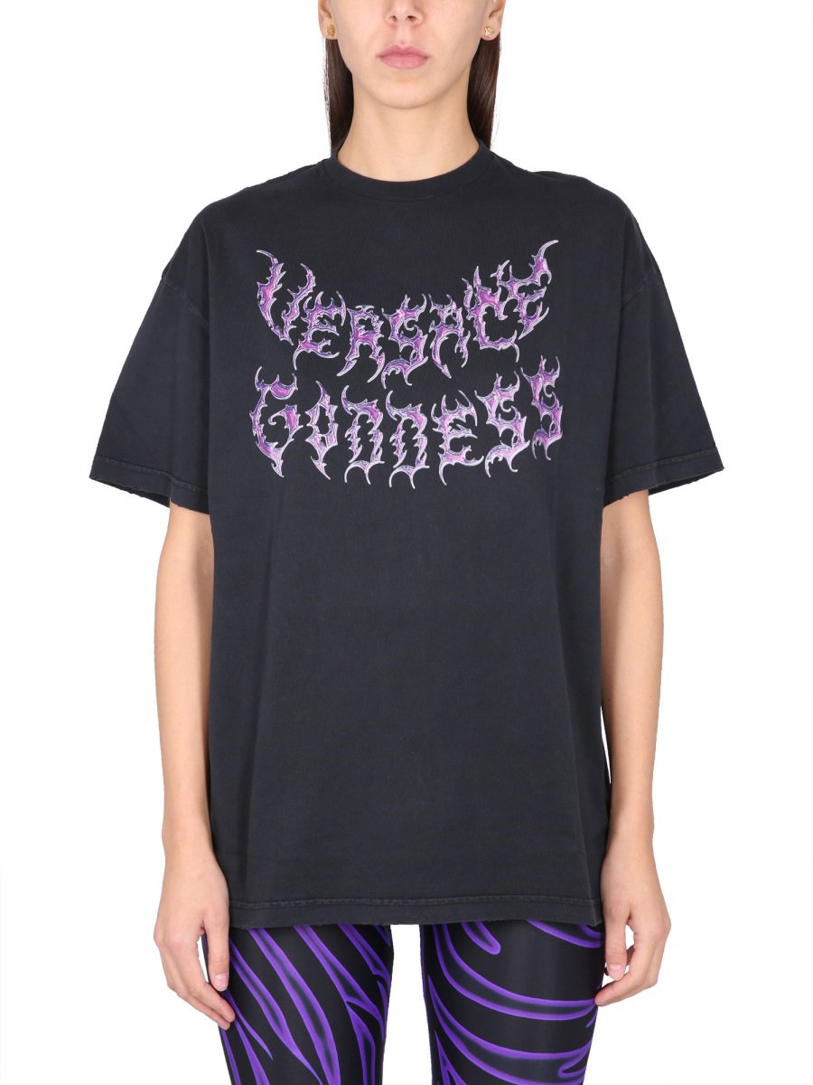 Versace VERSACE GODDESS OVERSIZED T-SHIRT Zwart