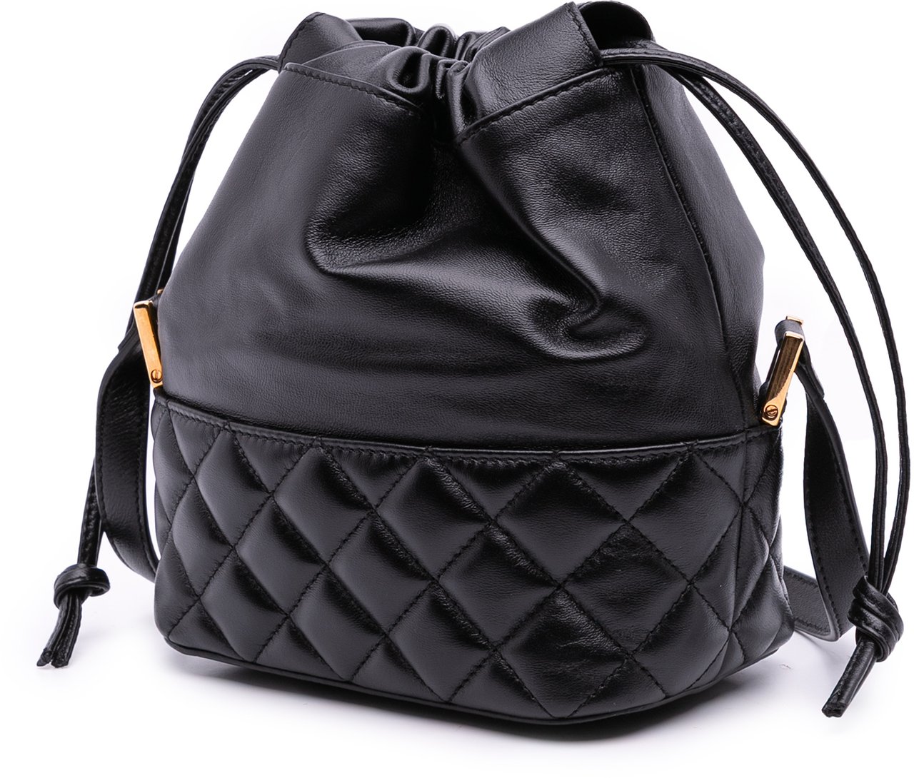 Versace Quilted Calfskin La Medusa Drawstring Bucket Bag Zwart
