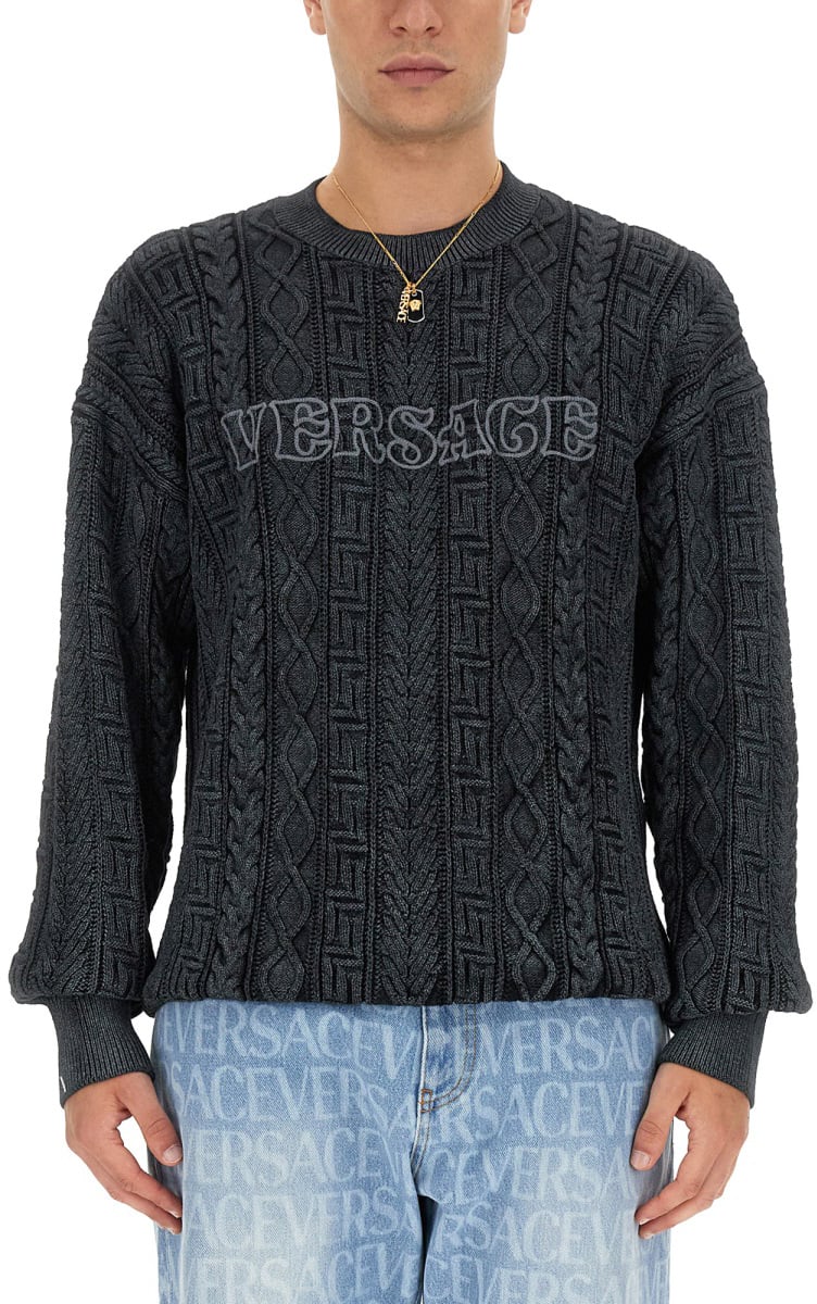 Versace KNIT WITH GREEK BRAID WORK Grijs