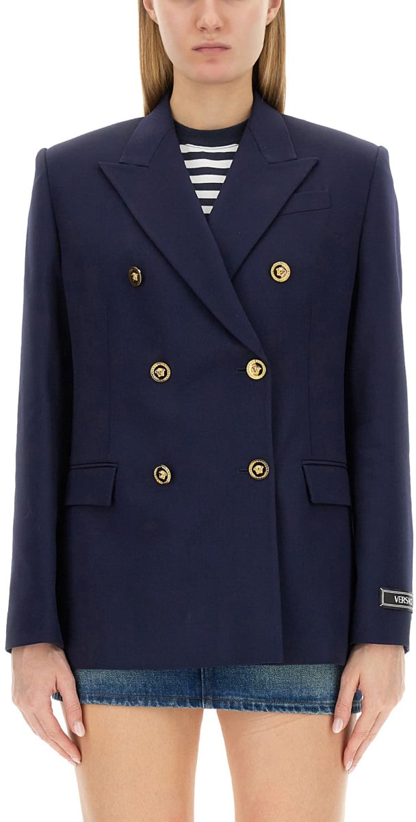 Versace DOUBLE-BREASTED BLAZER Blauw
