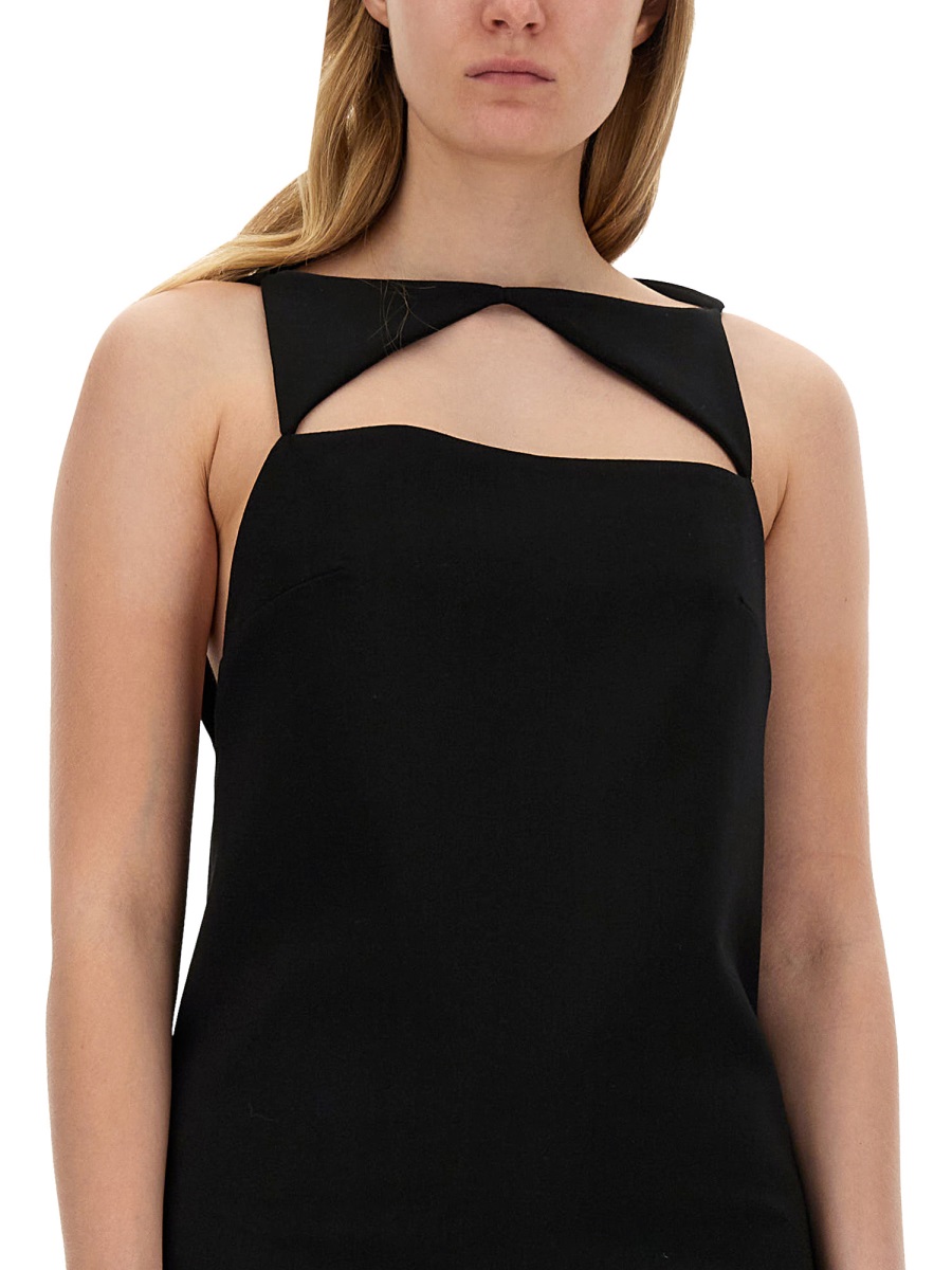 Versace WOOL BLEND STRAIGHT MINI DRESS WITH CUT-OUT Zwart