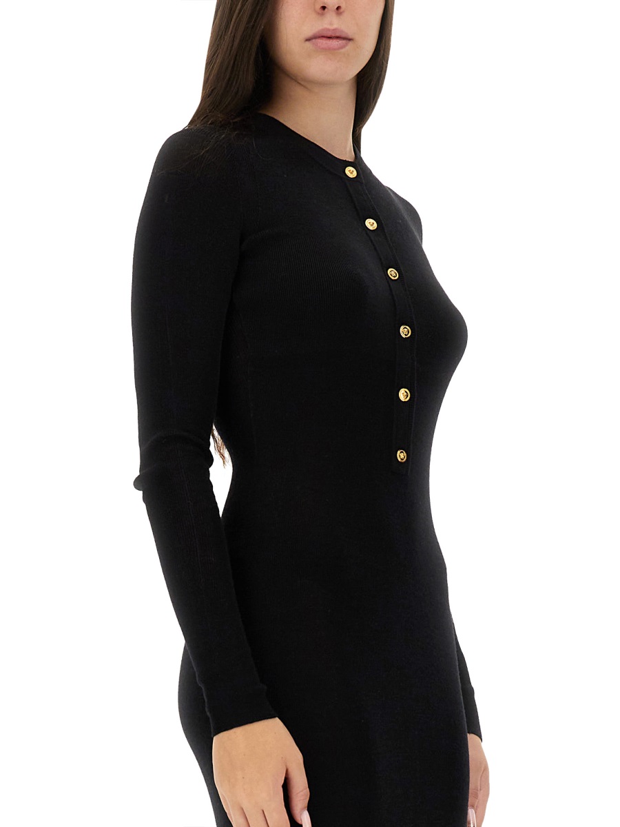 Versace WOOL DRESS WITH BUTTONS Zwart